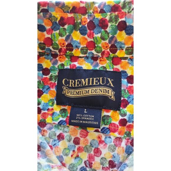 Cremieux Premium Denim Shirt XL Yellow Maroon Printed Stretch  Button-Up Sz L - Picture 5 of 11